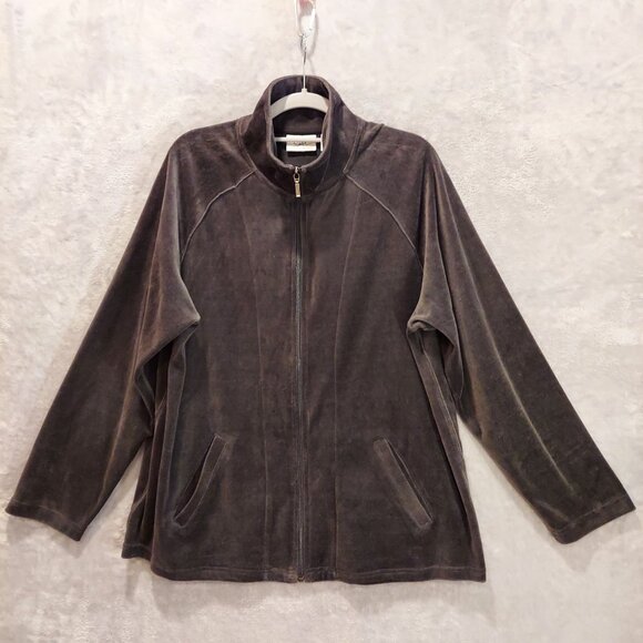 Chico's Spa Womens XL jacket Zip Charcoal Velour Beaded Quilted Embossed design - Picture 2 of 14